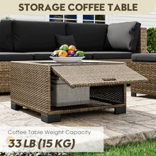 LHBcraft 7 Piece Outside Sectional Furniture Set, All Weather Wicker Patio Sofa, Outdoor Sectional Balcony Furniture with Black Cushion & Glass Coffee Table