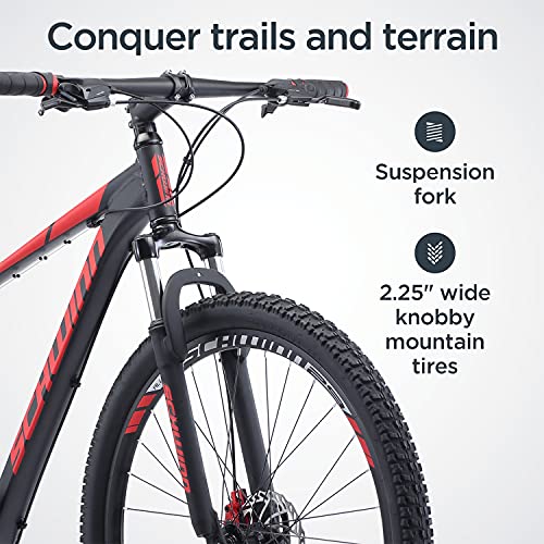 Schwinn Bonafide Mountain Bike Front Suspension 24-Speed 29-Inch Wheels 17-Inch Aluminum Frame Matte Black/Red