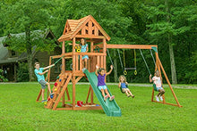 CREATIVE CEDAR DESIGNS Mountain View Lodge Wooden Swingset Multicolor Accessories & Green Slide