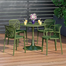 Costaelm Sunshine 5-Piece Outdoor Indoor Metal Patio Dining Table Set with Stackable Patio Arm Chairs, Olive Green