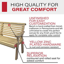 Amish Casual Heavy Duty Unfinished 5 Foot Roll Back Outdoor Bench - Amish Made in The USA from Treated Pine for Outdoor Durability, 700 Lb Weight Capacity