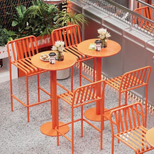 Bar Stool Round Metal Bar Table Set with 2 Vertical Slat Back Stools, Outdoor Counter Height Table Height 105cm/41inch for Small Places, Dining Room, Living Room, Cafe
