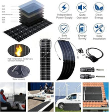 KZZAAO Ultra-Thin Solar Panel, 12V-24V PET Flexible Solar Panel Kit with 40A Controller, Flexible Monocrystalline Solar Panels, Suitable for Family