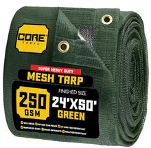 Core Tarps 60% Green Shade Cloth with Grommets - 24 X 50 FT Heavy Duty Mesh Tarp - Sun Shade Cloth for Garden Vegetables Plants Greenhouse Outdoors Backyard Fences Dump Trucks Patio Mesh Shade Tarp