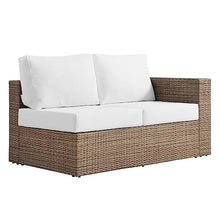 Modway Convene Wicker Rattan Outdoor Patio Sectional Sofa and Ottoman Set Cappuccino White