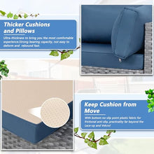 7 Piece Outdoor Patio Furniture Set with Silver PE Rattan, Navy Blue
