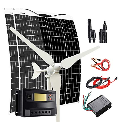 Giosolar 340W Solar Wind Power Kit Battery Charging System: 100W Wind Turbine Generator + 2pcs 120W Mono Flexible Solar Panel + Wind Controller + Solar Charge Regulator + Cables