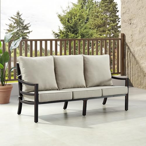 Oakland Living Black Aluminum Patio Deep Seating Outdoor Sofa Couch with Light Grey Cushions