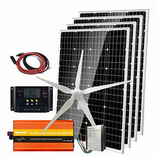 1080W Wind Solar Power Kit 48V Hybrid System Battery Charger :600W Wind Turbine Generator/4pcs 120W Mono Solar Panel/1000W Peak 2000W Power Inverter/PWM Charge Conroller/Cable