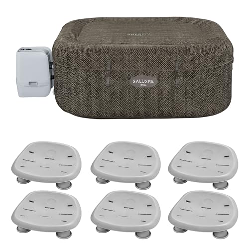 Bestway SaluSpa AirJet Inflatable Square Hot Tub with 6 Non-Slip Adjustable Pool Seats Brown