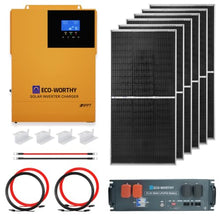 ECO-WORTHY 4.68KWH Solar Power Complete Kit 1200W 48V with Lithium Battery and Inverter for Home: 6pcs 195W N-Type Bifacial Solar Panels + 1pc 48V 50Ah Li-Battery + 3500W Solar Charger Inverter