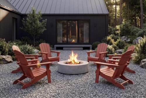 Patio Kingdom Folding Adirondack Chairs Set of 6 with Cup Holders, Heavy Duty HDPE Plastic Outdoor Chairs, Weather Resistant Heavyweight Patio Furniture Set for Deck, Fire Pit, Backyard, Coral