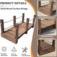 TT-YEL Outdoor Wooden Garden Bridge with Rope Handrail, 4.6/5.9Ft Rectangular Footbridge, Vintage Country Pond Bridge Decoration, 300Kg Load-Bearing, Walking Landscape Bridge,L180×w80×h65cm