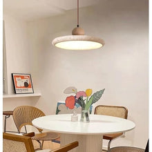 MVNOIRE Natural Stone Round 11.8in Pendant Light Nordic Cream Style Dining Room Hanging LED Source Three Color Dimmable Lamp for Living Bedroom Study