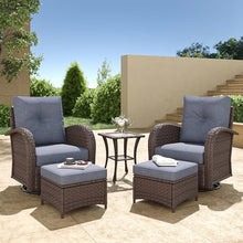 Aeeiua 5 Pieces Wicker Patio Furniture Set, Luxury Outdoor Conversation Set with High Back Swivel Rocker Chairs