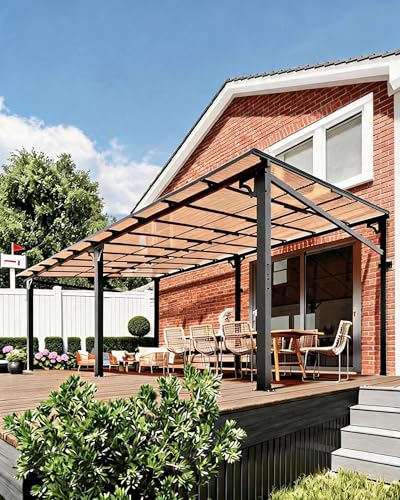 12 ft x 20 ft Lean to Gazebo, Hardtop Wall Pergola with Polycarbonate Roof, Aluminum Frame Mounted Gazebo for Lawn Patio Deck Yard and Party