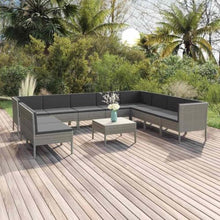 11 Piece Patio Lounge Set with Cushions Gray PE Rattan Outdoor Furniture