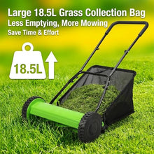 Manual Reel Lawn Mower with Bag, Manganese Steel Blades, Adjustable Cutting Height 17-33mm, Perfect for Residential Lawns and Small Gardens(16in)