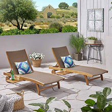 Great Deal Furniture Kimberley Outdoor Wicker and Wood Chaise Lounge with Pull-Out Tray, Set of 2, Brown, Teak Finish, (307671)