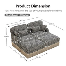 Spollowe 4-Pc Khaki Leopard Chenille Loveseat, Easy Assembly w/ 2 Ottomans