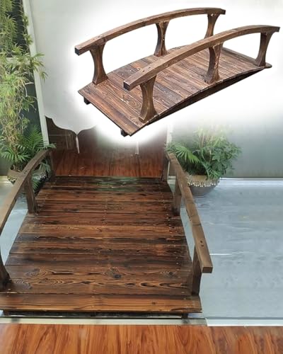 ZIMGOD Small Wooden Bridge for Yard Garden Pond, Japanese Garden Path Bridges with Side Rails, Landscaping Little Footbridge Walkway, Easy to Assemble(180cm (6ft))