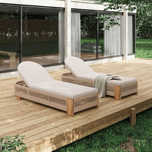 Merax 2-Piece Outdoor Chaise Lounge Chair with Adjustable Backrest & Waterproof Cushion - Acacia Wood Pool Sun Lounger for Patio, Beach, Yard, Garden, Beige