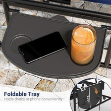 FinerFurnis Adjustable Canopy & Convertible Bed – 3-Seat Outdoor Patio Swing Chair – Thick Cushions, Built-in Cup Holders & Tray, Weather-Resistant Steel Frame, Sturdy for Backyard or Porch – Navy