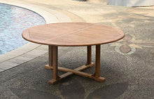 TeakStation 6 Seater Grade-A Teak Wood 7 Pc Dining Set: 60" Round Table and 6 Wave Stacking Arm Chairs #TSDSWV23