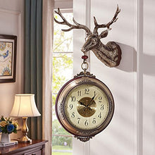 TXGJWRA Wall Clock,Large Outdoor Garden Double Sided Deer Head 360° Rotation Retro Metal Silent Station Battery Operated Decorative Antique Double Sided Wall Clock,White dial,Copper Dial