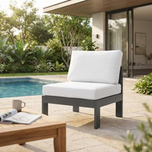 Outdoor Escape White Fabric Outdoor Patio Aluminum Armless Chair, Contemporary Style, Lightweight, Durable, Comfortable Seat, 17-Inch Back Height
