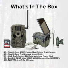 Stealth Cam 36MP Fusion Max Cellular Trail Camera Bundle with Solar Power Pack, Mount Stick, 32GB Memory Card, USB 2.0 Card Reader (10-Pack)