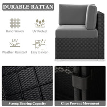 LayinSun 15 Piece Patio Furniture Set with Fire Pit Table, Wicker Rattan Sectional Sofa, Coffee Table F15-Black/Gray