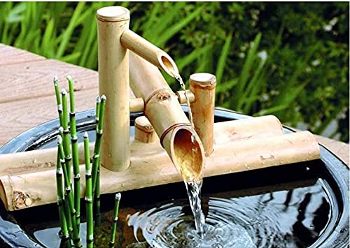 GenSDH Bamboo Fountain with Pump Handmade Bamboo Water Fountain Zen Garden Water Fountain Bamboo Garden Water Feature Japanese Garden Decoration
