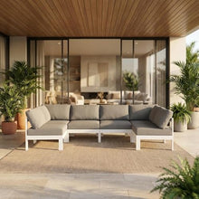 Outdoor Escape Gray Fabric Outdoor Patio Modular Sectional, Weather-Resistant Upholstery, Cushioned Seating, Comfortable Backrest
