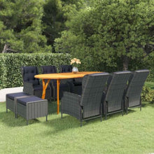 LPERTGFHU 9 Piece Patio Dining Set with Acacia Wood Table and Reclining Rattan Chairs, Dark Gray Outdoor Furniture for Garden Backyard