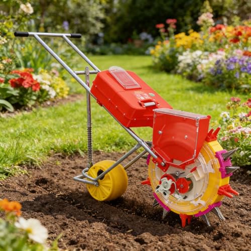 Hand-Push Seeder Fertilizer Applicator Combo, Garden Seeder Roller Seeding, Adjustable Depth, for Planting Corn Cotton Soybean Peanut(8 Holes)