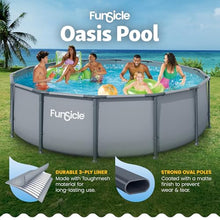 Funsicle Oasis 14' x 42" Round Above Ground Swimming Pool, Includes FiltraBoost 1200 GPH Filter Pump with AutoSkimmer, Ladder, Cover Ground Cloth, Type C Filter Cartridge & Repair Patch, Cool Gray
