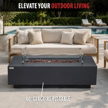 AMS 60" Rectangular Concrete GFRC Natural Gas Fire Pit Table (Dark Gray)