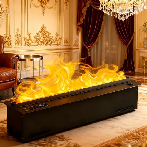 pedenencelia 3D Water Mist Fireplace Humidifier - Realistic Atomized Flame (9 Colors), Remote & Touch Control, Auto Water Fill/Drain, Low Noise, Water Level Display, for Home/Office 100cm