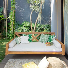 Cambridge Casual Logan Teak Wood 6 FT Porch Swing Bed, Upgraded Patio Porch Swing Daybed with Thick Cushion Support, 750 LB Weight Capacity, Teak Porch Daybed Swing for Garden, Backyard, Porch