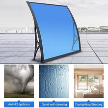 KDDEON Blue Curved Polycarbonate Cover,Aluminum Alloy Household Window Rain Shelter Cover,Door Window Awning,Back Porch Garden Awning Shelter,Eaves Balcony Sunshade Canopy,Customizable (47"x94")