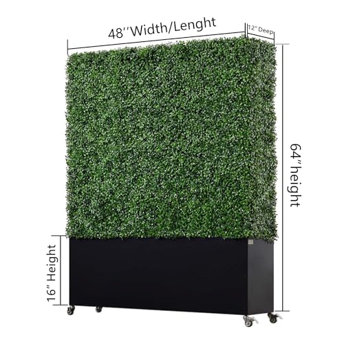 AGPL Artificial Boxwood Hedge Wall Privacy Screen with Black Planter Box, Mobile Green Plant Wall on Wheels, Greenery Fake Faux Grass Backdrop Divider Panels for Outdoor Decor 48" W* 67" H*12" D