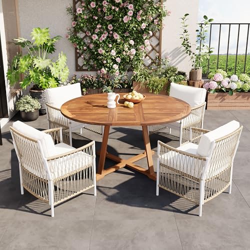 SKJDCSDLLSN Patio Dining Set with Extendable Round Table, 5-Piece