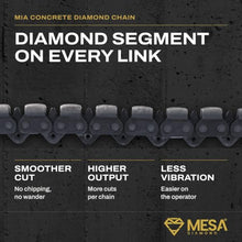 Mesa Diamond 14 in MIA Concrete Diamond Chain - 3/8" F3 Pitch - Fits 613 Concrete Chainsaw - Diamond Chain for Concrete, Reinforced Concrete and Masonry
