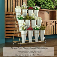 WXFJHH Flower Display Stand s with Flower Buckets, Movable Plant Cart Shelf Cut Flowers Container Shelf, Metal Mobile Florist Bouquet Stand for Flower Shop, Wrought Ir(Black Bucket-75×65×150cm)