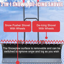 Pro Snow Pusher Shovel for Driveway with Wheels, 42cm Wide Heavy Duty Push Snow Plow Shovel, Wheeled Rolling Snow Pusher for Snow Removal Adjustable Angle & Height Handle