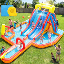 Whubefy 19.3x14Ft Large Inflatable Water Slide for Kids Backyard, 16-in-1 Dual Lane Waterslides Park Bounce House with Surfing Slide, 3 Pools, 2 Climb Walls, 15pcs Toys, 620W Blower, Hold for 8 Kids