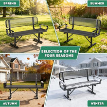 Heavy-Duty Park Bench for Outside - Black Coated Outdoor Furniture Steel Bench, Commercial-Grade Outdoor Benches Weatherproof for Park, Patio, Porch (Portable with Back, 4/6/8 Ft) (Black & Arm, 4FT)