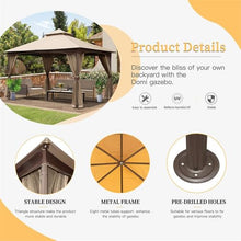 12'x12' Hardtop Gazebo, Outdoor Cedar Wood Frame Canopy with Galvanized Steel Double Roof, Outdoor Permanent Metal Pavilion with Curtains and Netting for Patio, Backyard and Lawn(Brown)