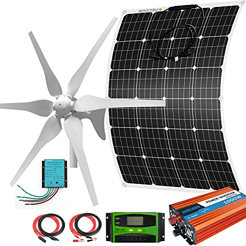 520W Wind Solar Power Kit: 400W Wind Turbine Generator 6 Blade with Controller & 120W Mono Solar Panels & 1000W Off Grid Inverter for Home, Boat, RV